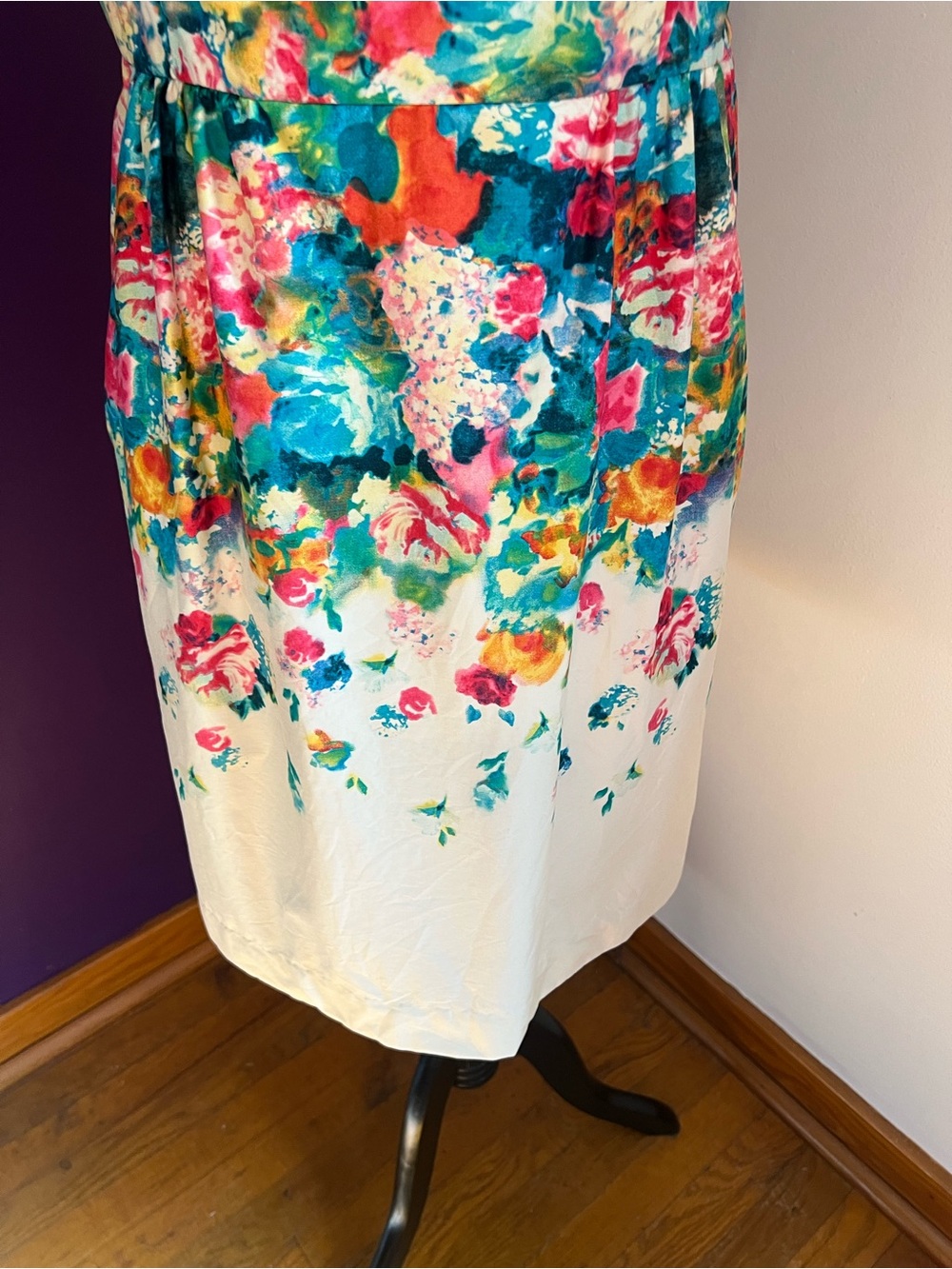 Maeve Cream Midi Dress with Teal, Pink & Orange Floral Print - Picture 4 of 13